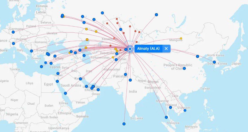 Direct flights to and from Almaty