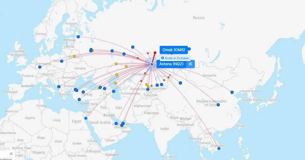 Direct flights to and from Astana